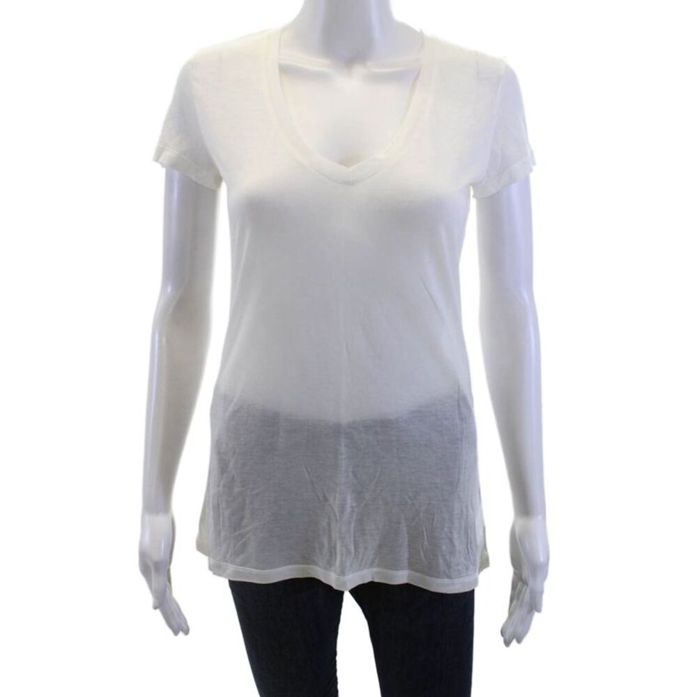Firth Women White V-Neck Basic T-Shirt Short Sleeve Modal Cashmere Size M